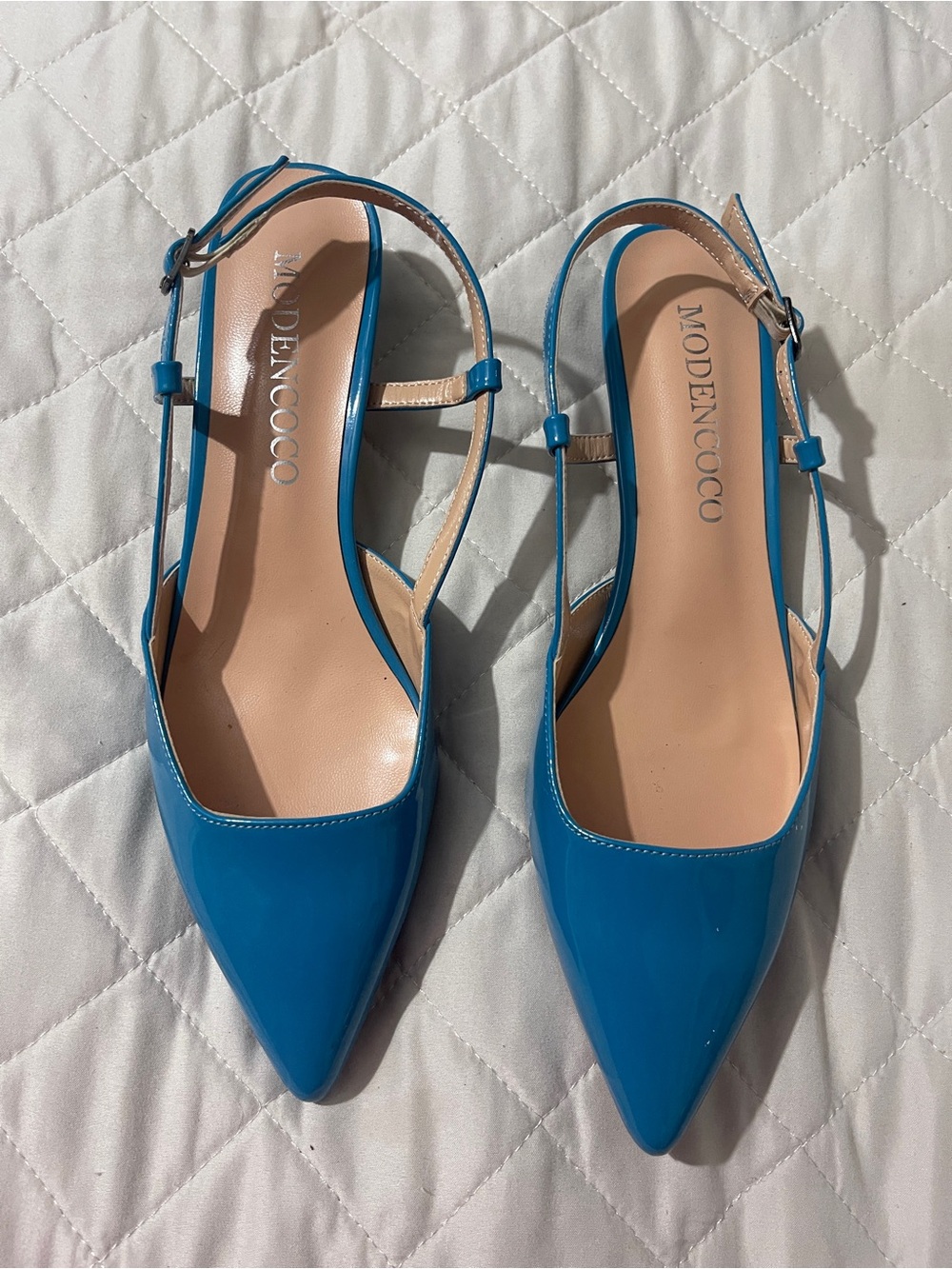 MODENCOCO Pointed Toe Slingback Heels in Blue US 8